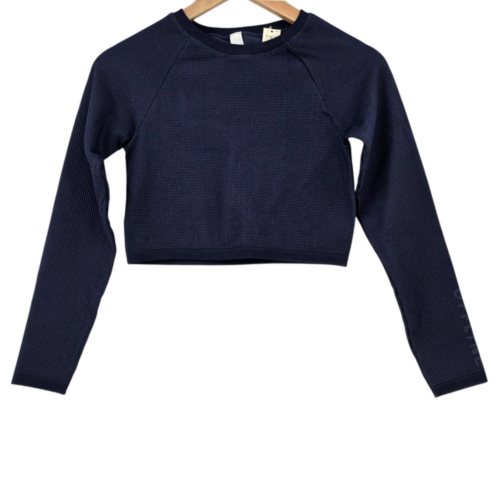Aerie Womens M Thermal Knit Long‎ Sleeve Crop Top in Navy